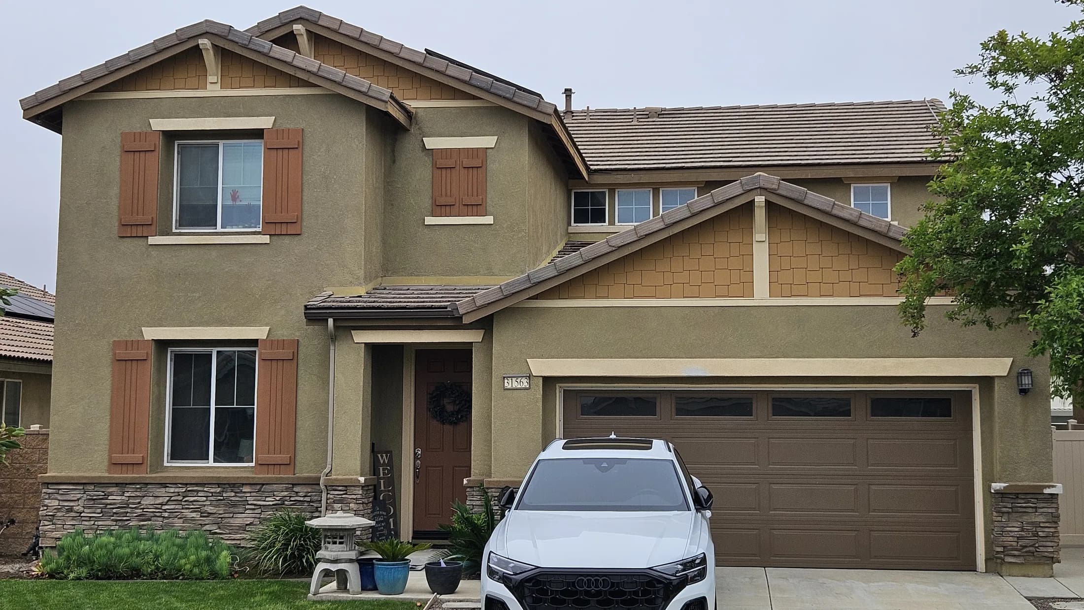 Craftsman exterior repaint with stone wainscot, Temecula